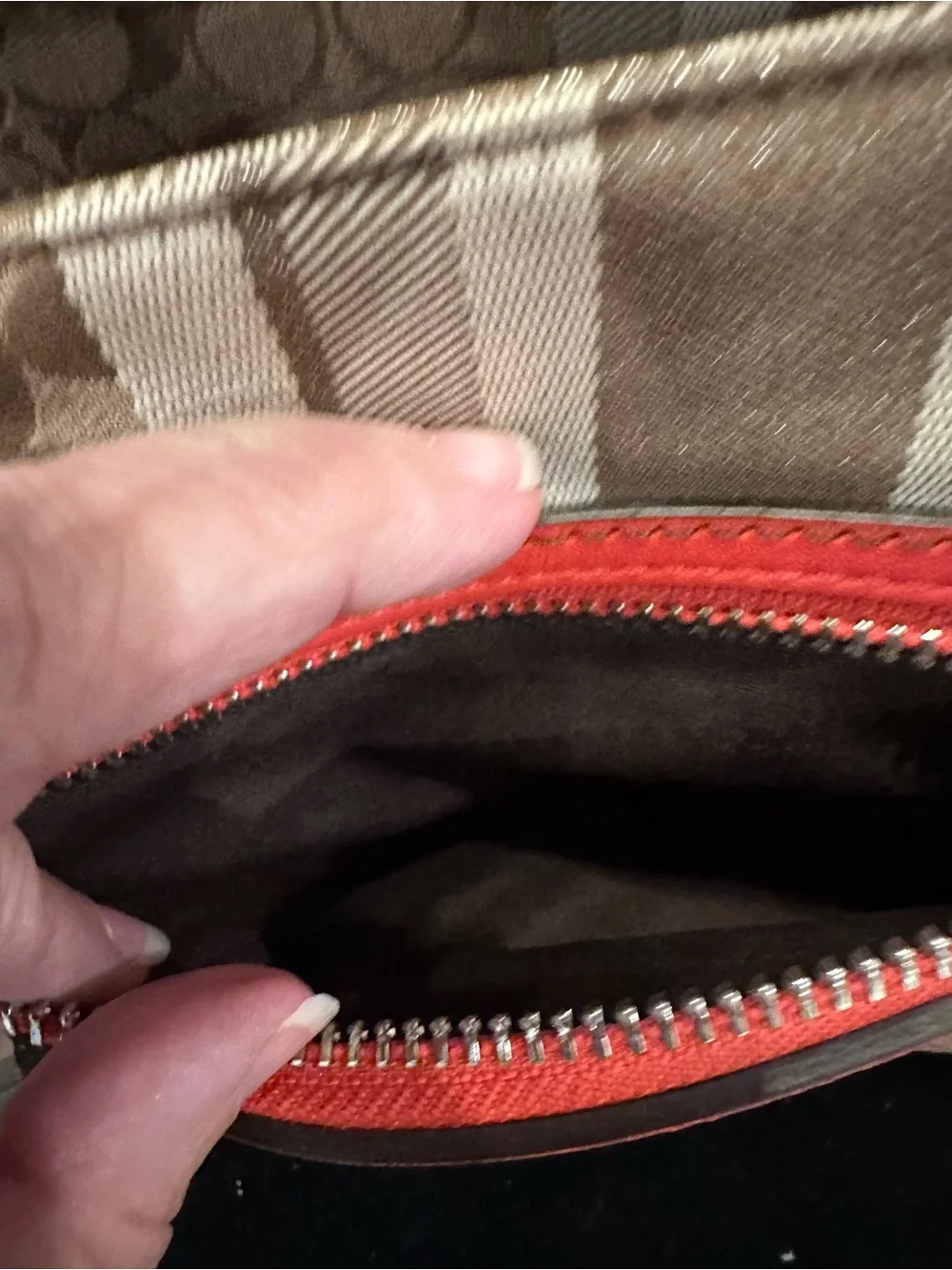 Coach Cadence Legacy Signature Carryall Canvas Tote with Coral Red Leather Trim - Picture 9 of 15